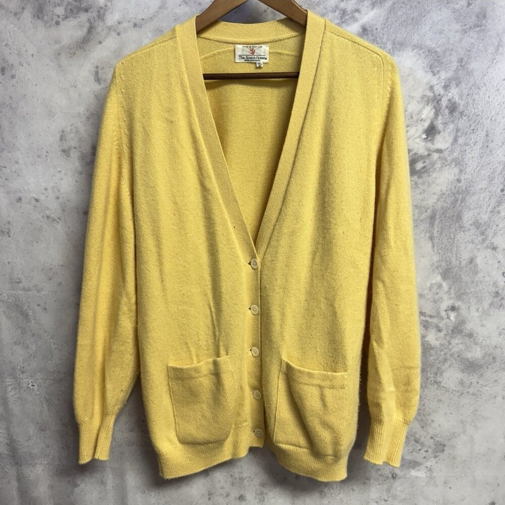 Vintage The Scotch House Cashmere Cardigan Sweater Womens 40 Yellow